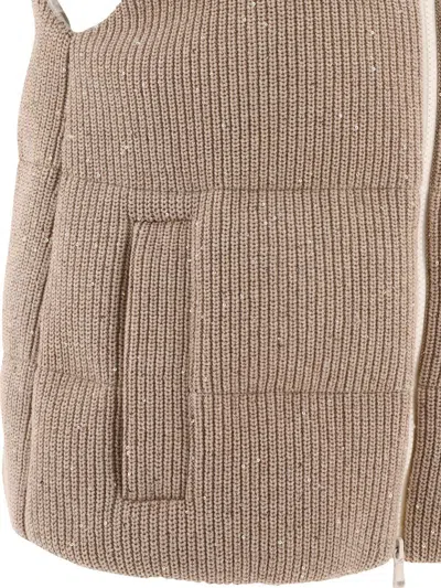 Shop Brunello Cucinelli Sequin Knit Vest In Beige