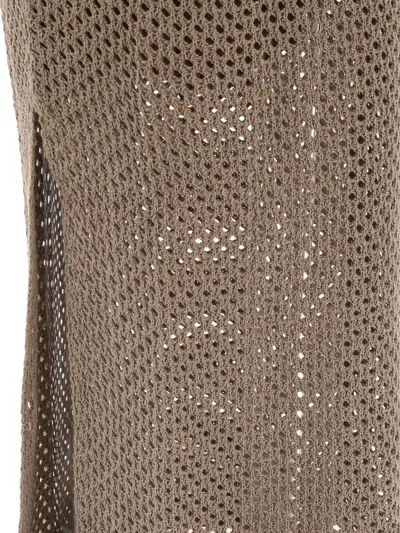 Shop Brunello Cucinelli Net Knit Dress With Belt In Brown