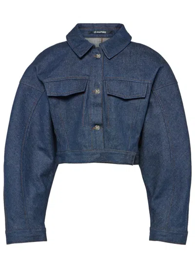 Shop Jacquemus De-nîmes Obra Cropped Denim Jacket In Blue