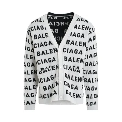 Shop Balenciaga All-over Logo Knit Cardigan
