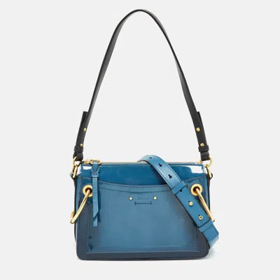 Shop Chloé Patent And Leather Roy Shoulder Bag In Blue