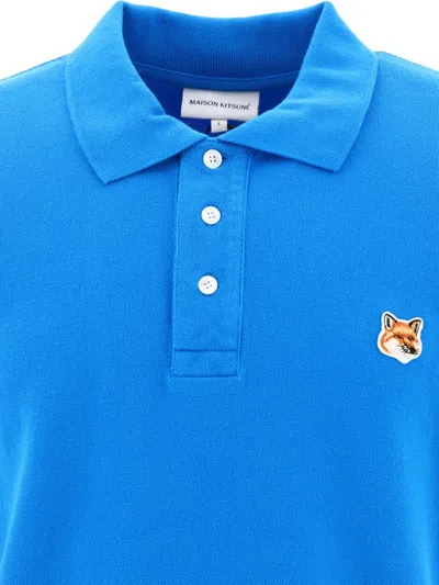 Shop Maison Kitsuné "fox Head" Polo Shirt In Blue