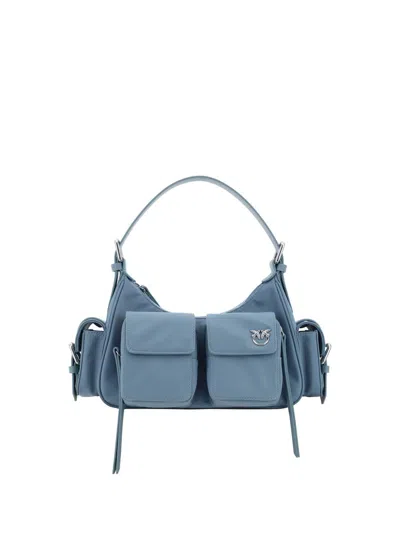 Shop Pinko Shoulder Bags In Cool Blue-shiny Nickel