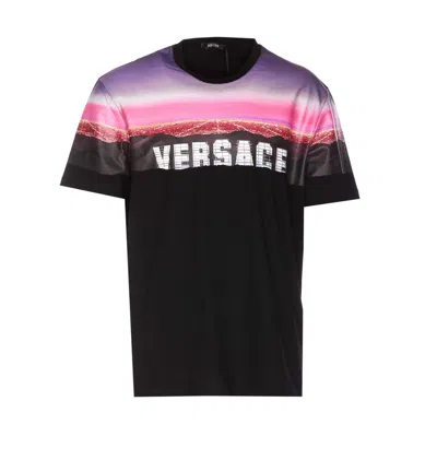 Shop Versace Black Cotton  Hills T-shirt In Red