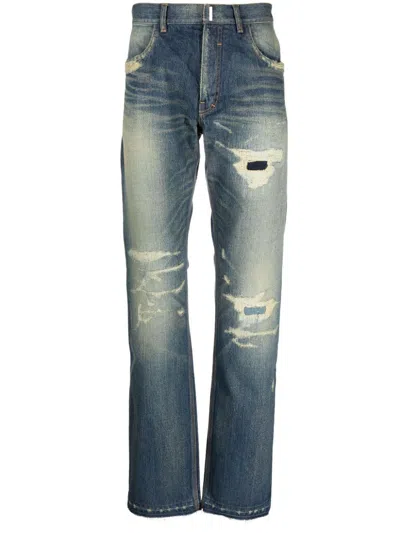Shop Givenchy Distressed Straight-leg Jeans In Blue