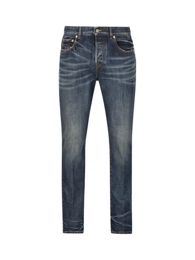 Shop Valentino Logo Patch Mid-rise Jeans In Denim Scuro