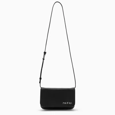 Shop Marni Black Leather Shoulder Bag With Logo