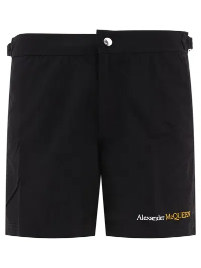 Shop Alexander Mcqueen Nylon Swim Shorts In Black