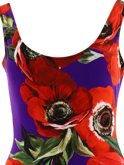 Shop Dolce & Gabbana Racing Swimsuit With Anemone Print In Purple