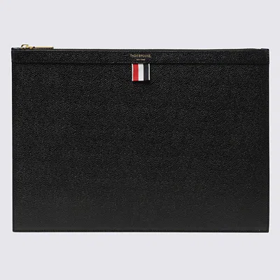 Shop Thom Browne Black Leather Pouch