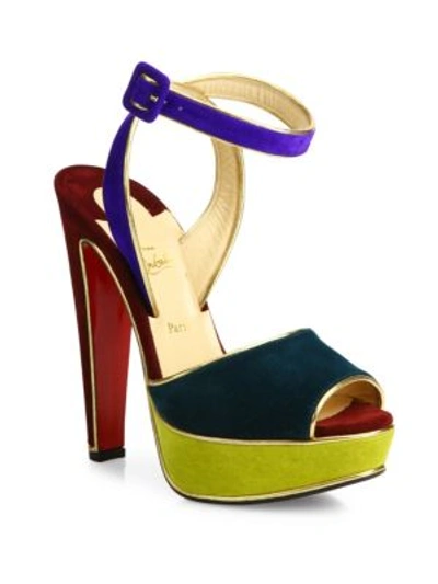 Shop Christian Louboutin Colorblock Suede Platform Peep-toe Sandals In Multi