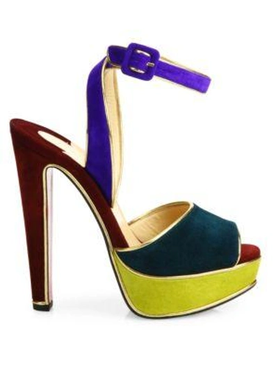 Shop Christian Louboutin Colorblock Suede Platform Peep-toe Sandals In Multi