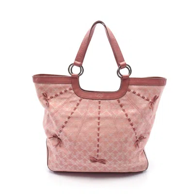 Shop Anya Hindmarch Handbag Tote Bag Canvas Leather Ribbon In Pink
