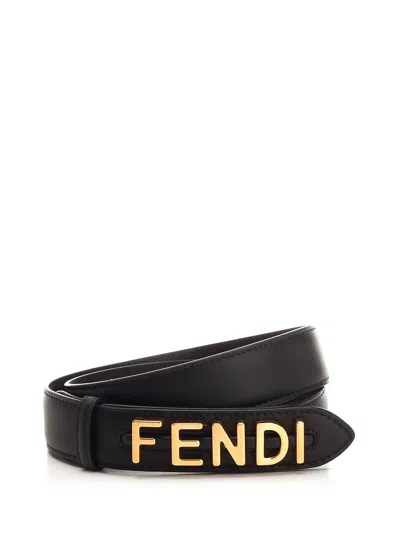Shop Fendi Black Graphy Belt In Kur Black Gold Soft