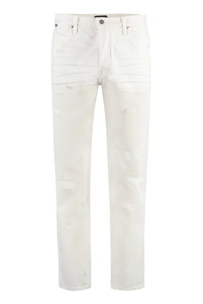 Shop Tom Ford 5-pocket Straight-leg Jeans In White