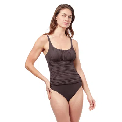 Shop Profile By Gottex Tutti Frutti Shirred One Piece Swimsuit In Brown