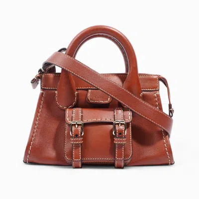 Shop Chloé Edith Mini Tote Leather In Brown