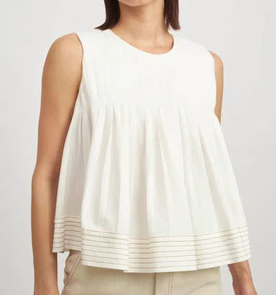 Shop En Saison Linen Pleated Sleeveless Top In Off White