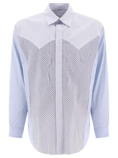 Shop Maison Margiela Yoke Stripe Cotton Shirt In Blue