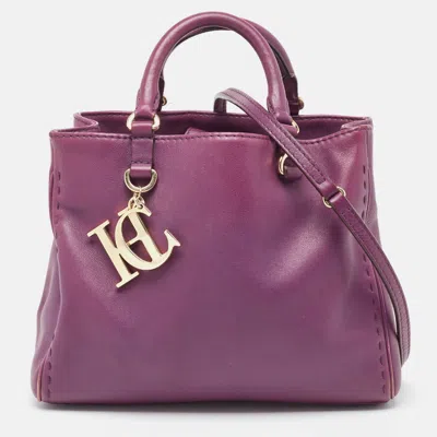 Shop Ch Carolina Herrera Leather Charm Tote In Purple