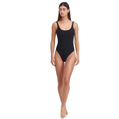 Shop Au Naturel By Gottex Solid Textured Scoop Neck One-piece Swimsuit With Low Back In Black