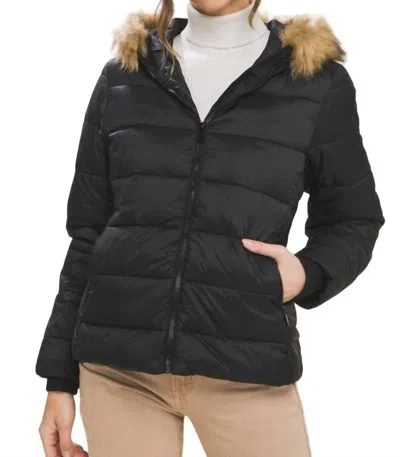 Shop Love Tree Puffer Jacket With Faux Fur Hoodie In Black