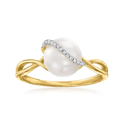 Ross-simons 8-8.5mm Cultured Pearl Ring With Diamond Accents In 14kt Yellow Gold In White