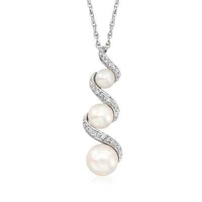 Ross-simons 3.5-6.5mm Cultured Pearl And . Diamond Spiral Pendant Necklace In Sterling Silver In Multi