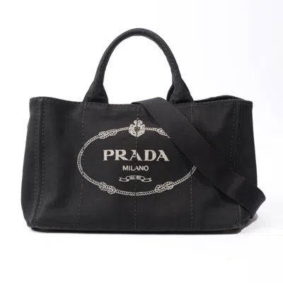 Shop Prada Canapa Tote Bag Canvas In Black