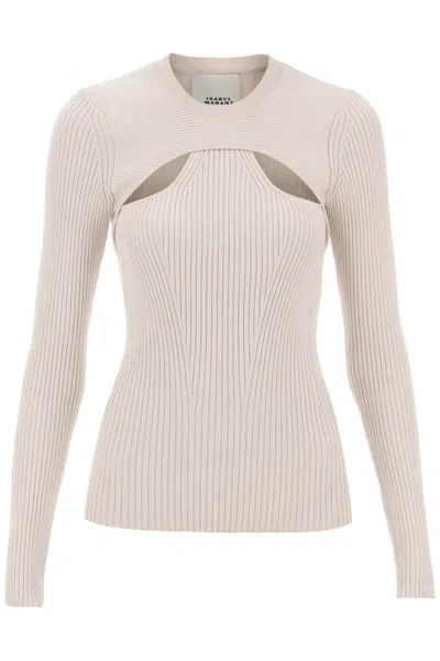 Shop Isabel Marant 'zana' Cut-out Sweater In Ribbed Knit In Beige