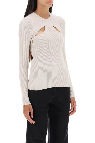 Shop Isabel Marant 'zana' Cut-out Sweater In Ribbed Knit In Beige