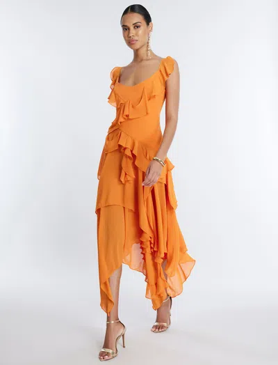 Shop Bcbgmaxazria Annabel Ruffle Dress In Russet Orange