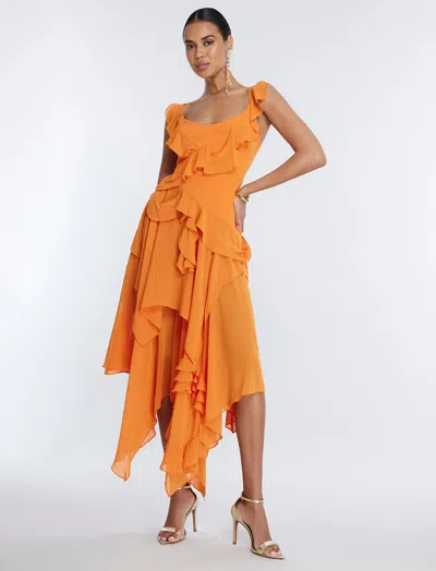 Shop Bcbgmaxazria Annabel Ruffle Dress In Russet Orange
