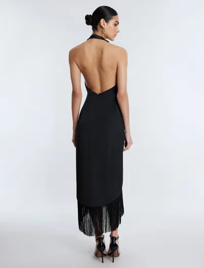 Shop Bcbgmaxazria Arla Halter Fringe Dress In Black