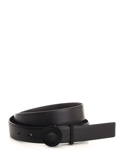 Shop Versace Medusa Biggie Belt In Black