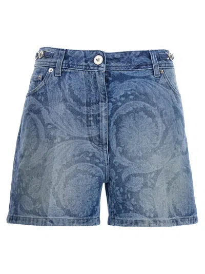 Shop Versace Barocco Shorts In Blue