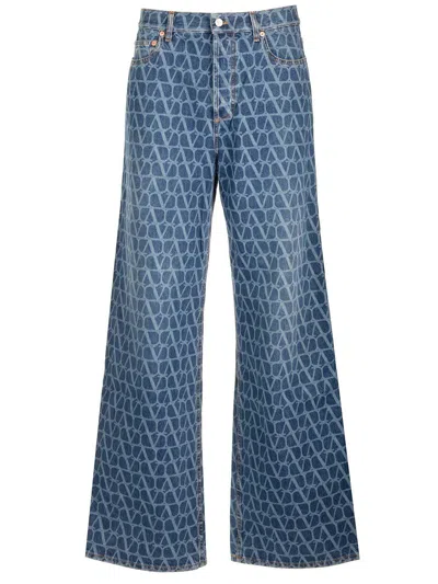 Shop Valentino Toile Iconographe Jeans In Blue