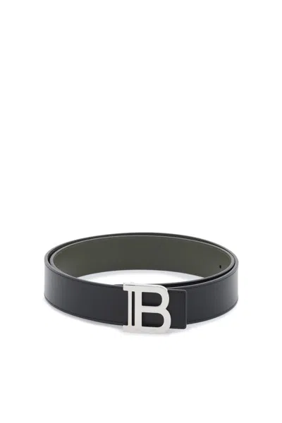 Shop Balmain Reversibile B-belt In Noir Kaki (black)