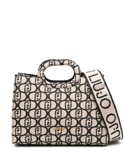 Shop Liu •jo Liu Jo Small Tote Bag With Monogram Logo And Shoulder Strap In Black