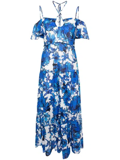 Shop Liu •jo Liu Jo Cotton Midi Dress With Floral Print In Blue