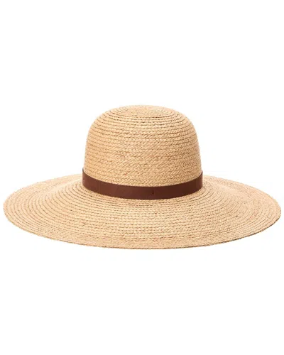 Shop Bruno Magli Wide Brim Leather-trim Straw Sun Hat In Brown