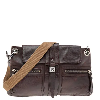 Shop Lanvin Dark Leather Flap Shoulder Bag In Brown
