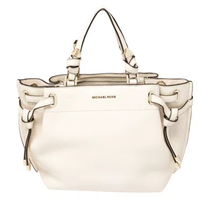 Shop Michael Kors Cream Leather Greta Shoulder Bag In White