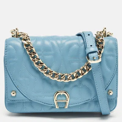 Shop Aigner Quilted Leather Diadora Shoulder Bag In Blue