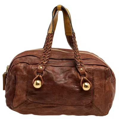 Shop Chloé Leather Zip Shoulder Bag In Brown