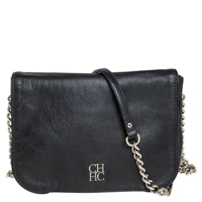 Shop Carolina Herrera Leather New Baltazar Flap Shoulder Bag In Black