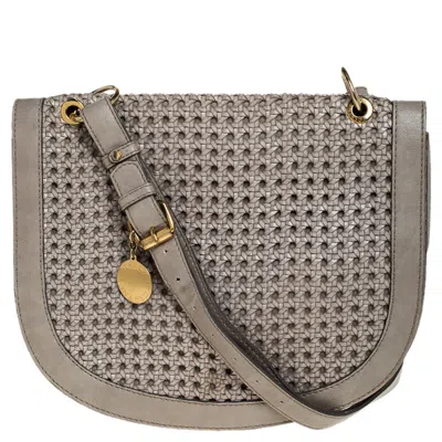 Shop Stella Mccartney Woven Leather Alexa Flap Shoulder Bag In Grey