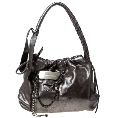 Shop Sonia Rykiel Silver Leather Chain Embellished Shoulder Bag