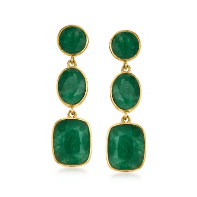 Shop Ross-simons Emerald Drop Earrings In 18kt Gold Over Sterling In Green
