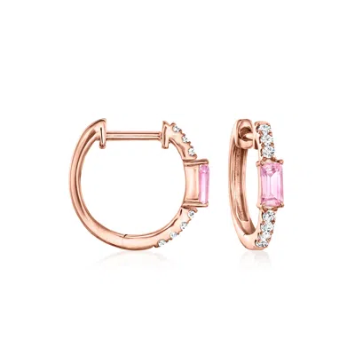 Rs Pure By Ross-simons Pink Sapphire And . Diamond Huggie Hoop Earrings In 14kt Rose Gold In Pink